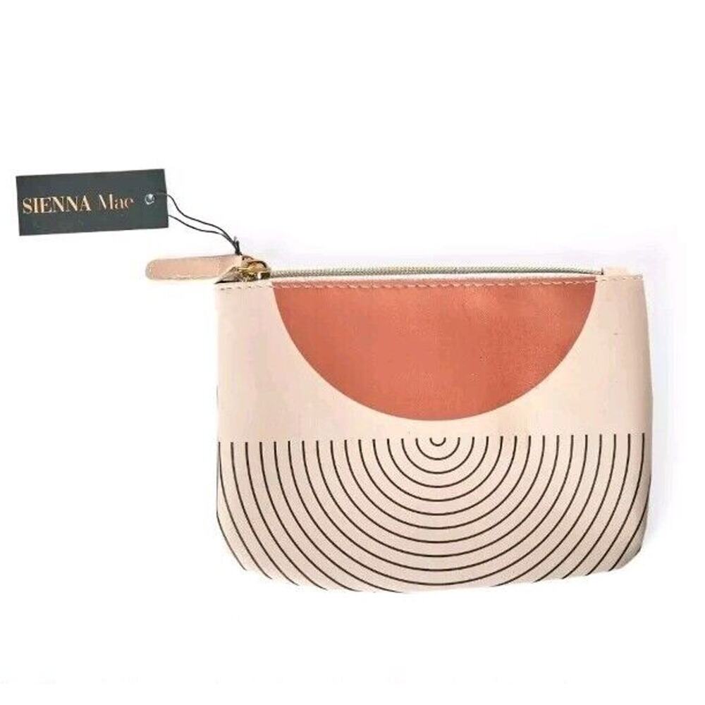 Sienna Mae Makeup Bag Urban Deco Oversized Pouch Vegan Leather Brown Zipper Case